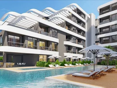 Zespół mieszkaniowy New residence with a swimming pool, a spa center and a private beach close to the airport, Alanya, Turkey