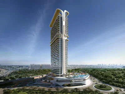 Wohnanlage New VELOS Residence with a swimming pool, a co-working space and fitness areas close to highways, Motor City, Dubai, UAE