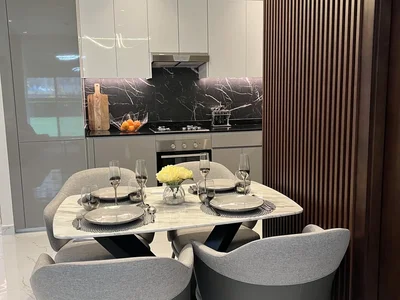 Complexe résidentiel New complex of furnished apartments Maimoon Gardens with a swimming pool, a waterfall and sports grounds, JVC, Dubai, UAE