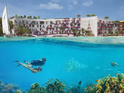 Wohnanlage New residence Marbella with swimming pools, a spa center and a beach, Europe Island, Dubai, UAE