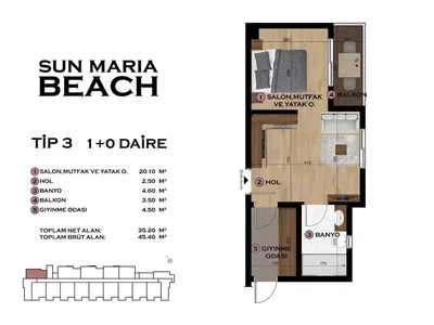 Residential complex Studios with dressing rooms at Sun Maria Beach - Erdemli | Mersin.