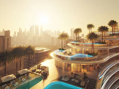 Wohngebäude Apartments mit Blick auf den Burj Khalifa in der Business Bay