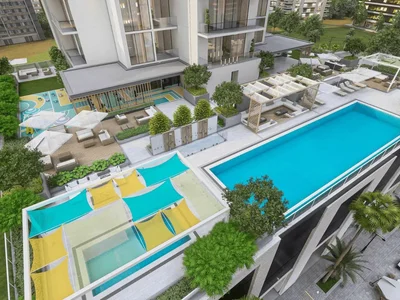 Wohnanlage Residential complex with terrace and swimming pool, on the shores of the Dubai Water Canal, in the popular area of Business Bay, Dubai, UAE