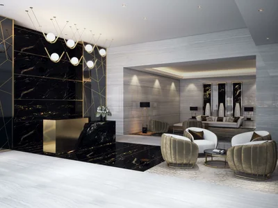 Wohnanlage Reva Residences residential complex with views of the city, park, and water channel, Business Bay, Dubai, UAE