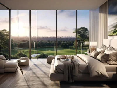 Wohnanlage New tower in the premium Golf Greens project with golf islands, infinity pools and an expansive green space, DAMAC Hills, Dubai, UAE