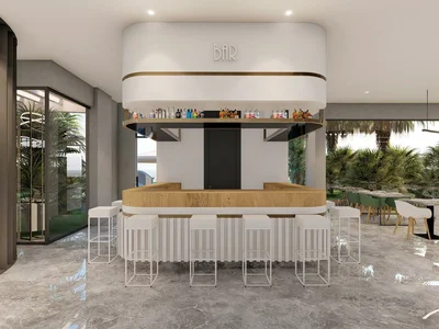 Wohnanlage Residential complex with views of the Mediterranean Sea, the Toros Mountains and the ancient fortress of Alanya, Kestel, Turkey