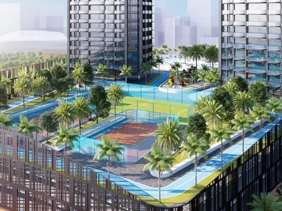 Complejo residencial New complex of furnished apartments Ananda Residences with a swimming pool and sports grounds, Motor City, Dubai, UAE