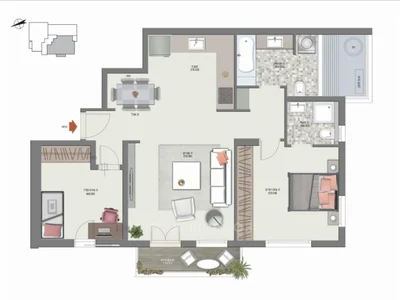 Quartier résidentiel Grand 3 pièces + balcon avec ascenseur et parking