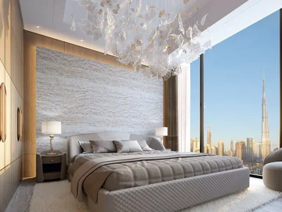Complejo residencial New high-rise Sky Tower Residence with a pool, a garden and a restaurant close to the canal, in the central area of Business Bay, Dubai, UAE