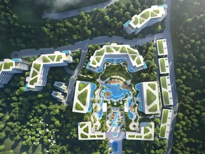 Complejo residencial Ayana Heights Seaview Apartments overlook Layan Beach.