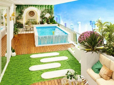 Wohnanlage New luxury Aqua Flora Residence with gardens, swimming pools and a kids' adventure park, Al Barsha South, Dubai, UAE