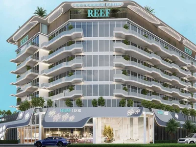 Zespół mieszkaniowy Townhouse in new Reef 1000 Residence with underground gardens, sitting areas and a co-working area, Dubailand, Dubai, UAE