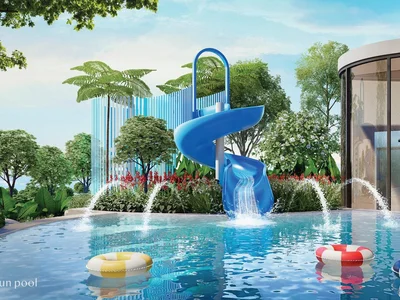 Complexe résidentiel New high-rise residence with a swimming pool, a water park and a panoramic view of the ocean, Jomtien, Pattaya, Thailand