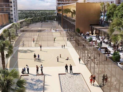 Complexe résidentiel New Orbis Residence with a swimming pool and gardens close to highways, Motor City, Dubai, UAE