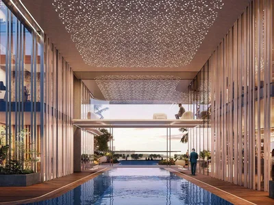 Zespół mieszkaniowy New waterfront residence Cotier House with two swimming pools and gardens close to Burj Khalifa, Dubai Islands, Dubai, UAE
