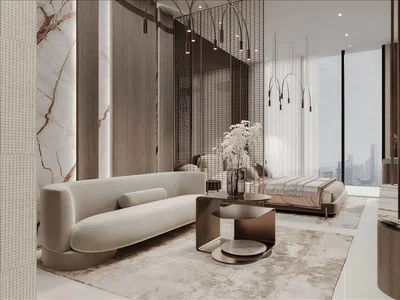 Zespół mieszkaniowy New Laya Courtyard Residence with swimming pool and a roof-top lounge area close to the golf club, Dubai Studio City, Dubai, UAE