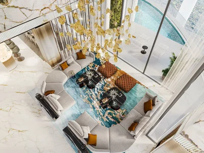 Wohnanlage New high-rise Sapphire Residence with swimming pools, a spa center and a co-working area near the canal and a highway, Al Safa, Dubai, UAE