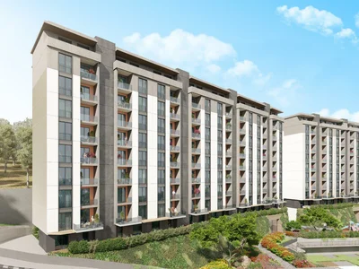 Wohnanlage Apartments in a residential complex with a pool and a view of the Golden Horn Bay, Istanbul, Turkey