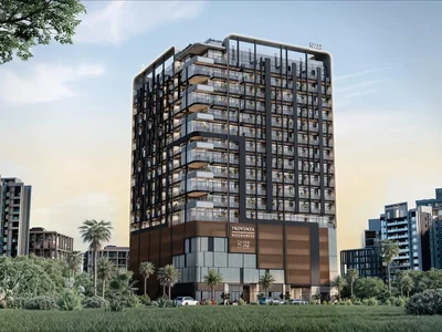 Zespół mieszkaniowy New Provenza Residences with a roof-top swimming pool and a panoramic view in the prestigious area of JVC, Dubai, UAE