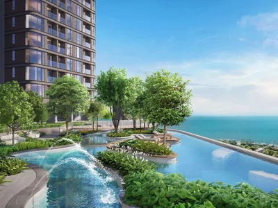 Complexe résidentiel New high-rise residence with a swimming pool, a water park and a panoramic view of the ocean, Jomtien, Pattaya, Thailand
