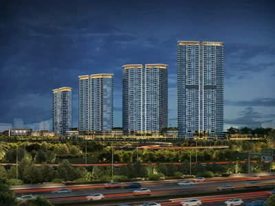 Complexe résidentiel New Solis Residence with swimming pools and a gym, Motor City, Dubai, UAE