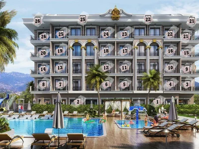 Complexe résidentiel New residence with a swimming pool, a tennis court and a mini golf course close to the sea and the city center, Oba, Turkey