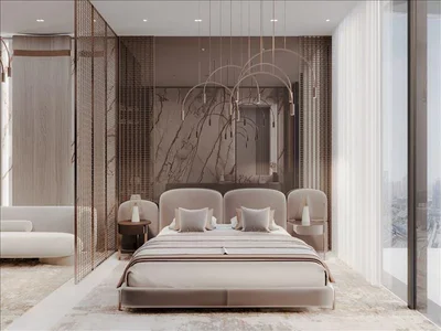 Zespół mieszkaniowy New Laya Courtyard Residence with swimming pool and a roof-top lounge area close to the golf club, Dubai Studio City, Dubai, UAE