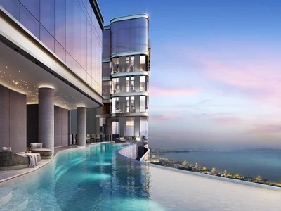 Complexe résidentiel New high-rise residence with a swimming pool, a water park and a panoramic view of the ocean, Jomtien, Pattaya, Thailand