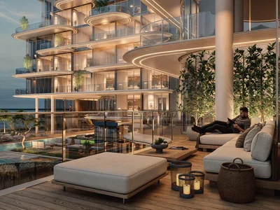 Zespół mieszkaniowy New waterfront residence Cotier House with two swimming pools and gardens close to Burj Khalifa, Dubai Islands, Dubai, UAE