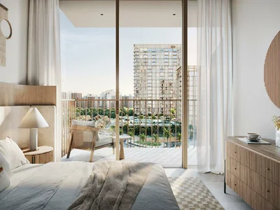 Wohnanlage New high-rise residence Valo with a swimming pool and a garden, Dubai Creek Harbour, Dubai, UAE